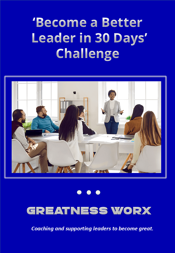 Cover image for 'Become a Better Leader in 30 Days' shows a women talking to an engaged group of people.